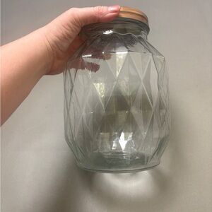 Large Clear Diamond-Pattern Glass Jar with Copper Color Lid - Home Accents